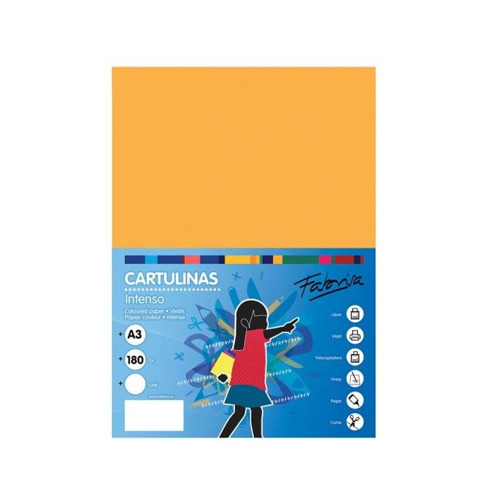Fabrisa Pack de 25 Cartulinas 180 g/m² - Tamaño A3 - Color Amarillo Oro