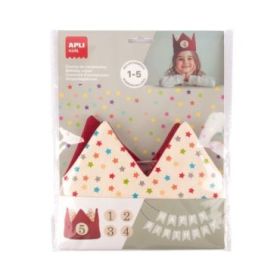 Apli Kids Corona de Cumpleaños - Con Numeros del 1 al 5 - Ajustable y Reversible - Fabricada en Tela - Color Rojo y con Estrellas