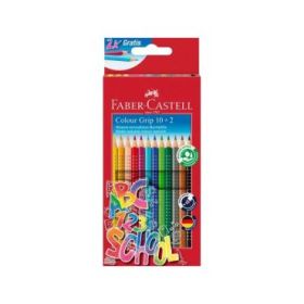 Faber-Castell Colour Grip Pack 10+2 Lapices de Colores Triangulares con Grip de Agarre - Con Espacio para el Nombre - Colores Surtidos