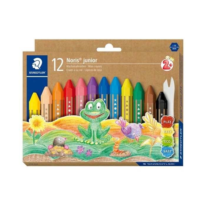 Staedtler Noris Junior Pack de 12 Ceras de Colores Extragruesas - Forma Hexagonal - Colores Surtidos