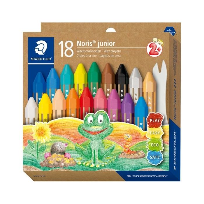 Staedtler Noris Junior Pack de 18 Ceras de Colores Extragruesas - Forma Hexagonal - Colores Surtidos