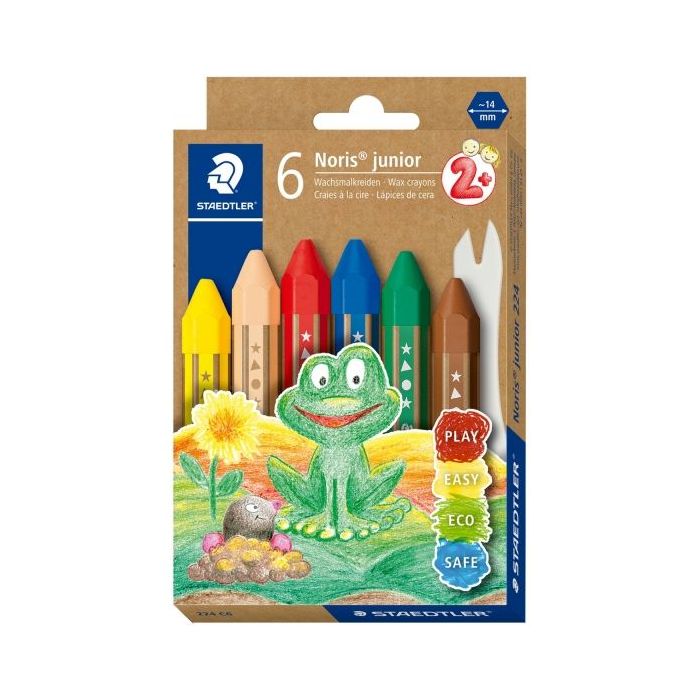 Staedtler Noris Junior Pack de 6 Ceras de Colores Extragruesas - Forma Hexagonal - Colores Surtidos