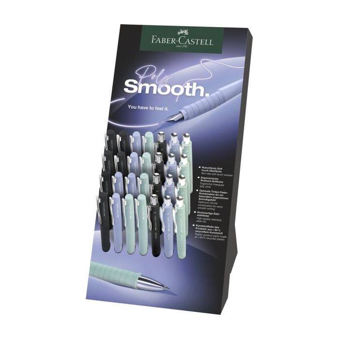 Faber-Castell Poly Expositor con 12 Boligrafos Poly Ball y 16 Plumas Estilograficas Poly Pen - Clip de Metal - Colores Surtidos
