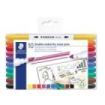 Staedtler Lumocolor 3010 Pack de 10 Marcadores para Pizarra Blanca - Doble Punta Biselada y Conica - Tinta Base de Agua - Colores Surtidos