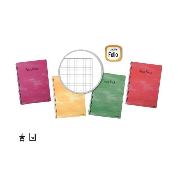 Golden Pack de 10 Cuadernos Espiral 80 Hojas 60gr Cuadricula - Tamaño Folio - Tapa Normal Plastificada - Colores Surtidos