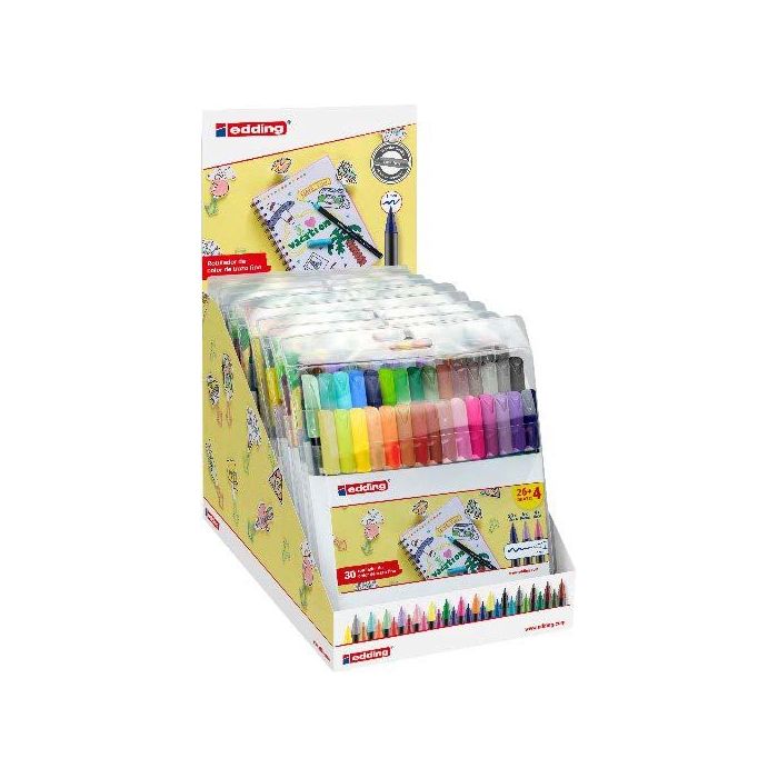 Edding 1200 Expositor con 10 Packs de 30 Rotuladores - Punta Redonda - Tinta con Base de Agua - Colores Clasicos, Neon y Pastel Surtidos