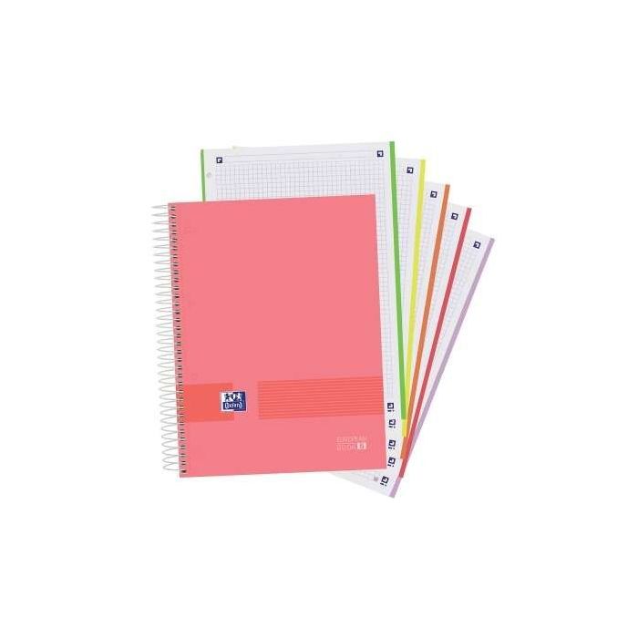 Oxford Europeanbook 5 Oxford & You Pack de 5 Cuadernos Espiral Formato A4+ Cuadriculado 5x5 - 120 Hojas Microperforadas con 4 Taladros - Tapa Extradura acabado Mate - 5 Bandas de Color - Colores Claros Surtidos