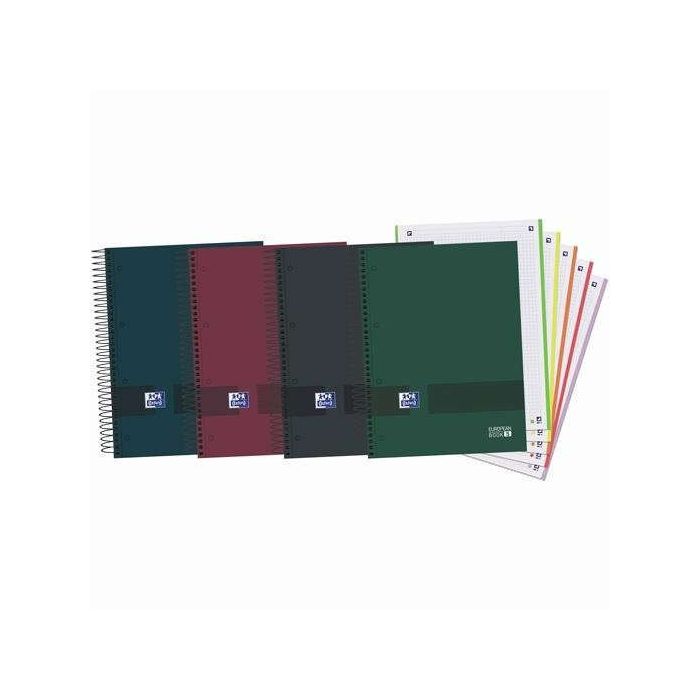 Oxford Europeanbook 5 Oxford & You Pack de 5 Cuadernos Espiral Formato A4+ Cuadriculado 5x5 - 120 Hojas Microperforadas con 4 Taladros - Tapa Extradura acabado Mate - 5 Bandas de Color - Colores Oscuros Surtidos