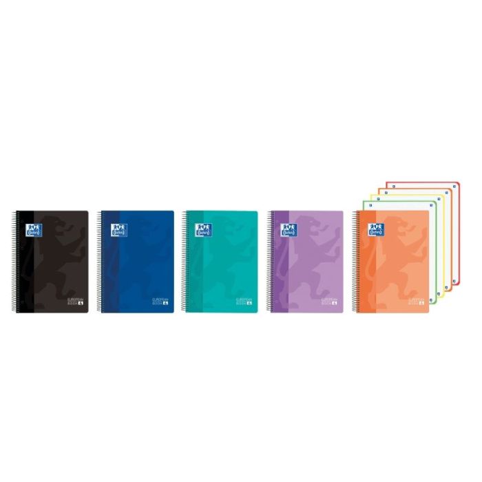 Oxford Europeanbook 4 Cuaderno A5+ Cuadriculado 5x5mm 120 Hojas 90gr - Tapa Superresistente - 4 Bandas de Color - Colores Vivos Surtidos