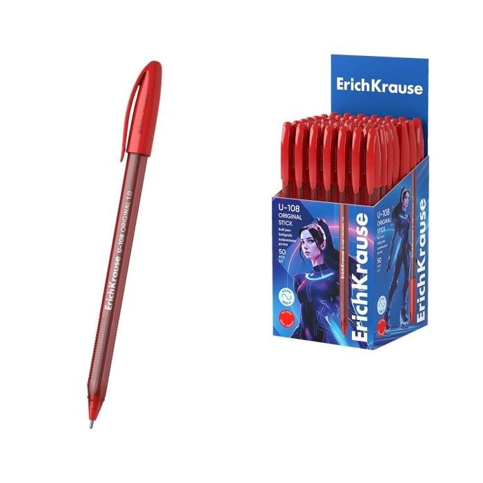 Erichkrause U-108 Boligrafo Clasico - Punta de Bola 1.0mm - Trazo de 0.3mm - Tapa Ventilada - Cuerpo Translucido y Tintado - Ultra Glide Technology - Color Rojo