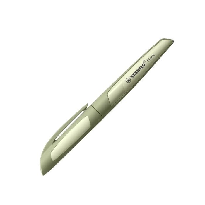 Stabilo Flow Monochrome Pluma Estilografica Recargable - Punta M de Alta Calidad - Agarre Ergonomico - Incluye Cartucho Azul Real - Cuerpo Color Verde Claro