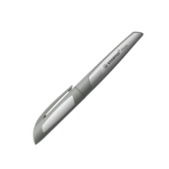 Stabilo Flow Monochrome Pluma Estilografica Recargable - Punta M de Alta Calidad - Agarre Ergonomico - Incluye Cartucho Azul Real - Cuerpo Color Gris Claro