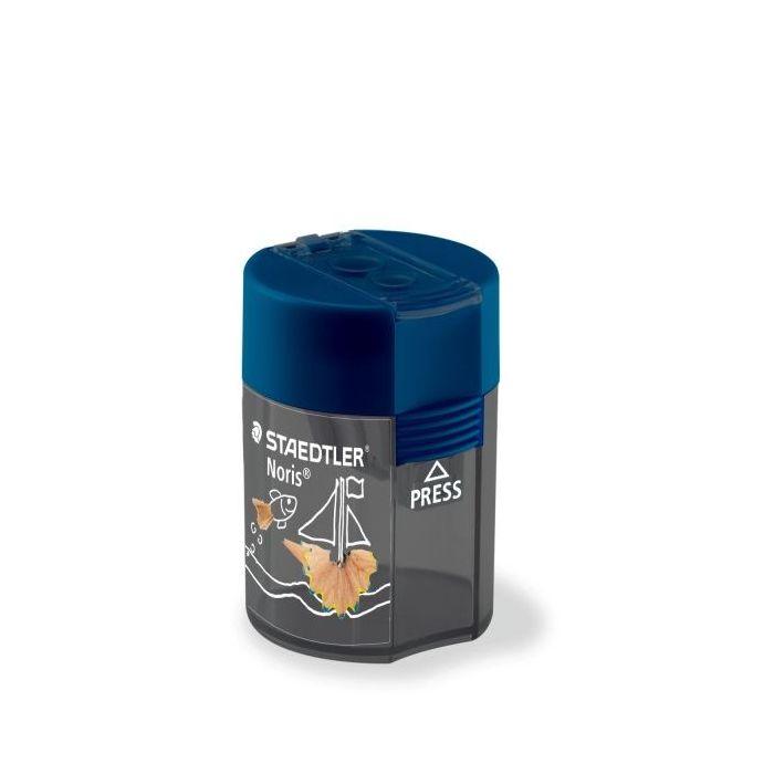 Staedtler 512 F Sacapuntas de 2 Orificios con Deposito - Para Lapices de 8.2mm y 10.2mm - Color Azul