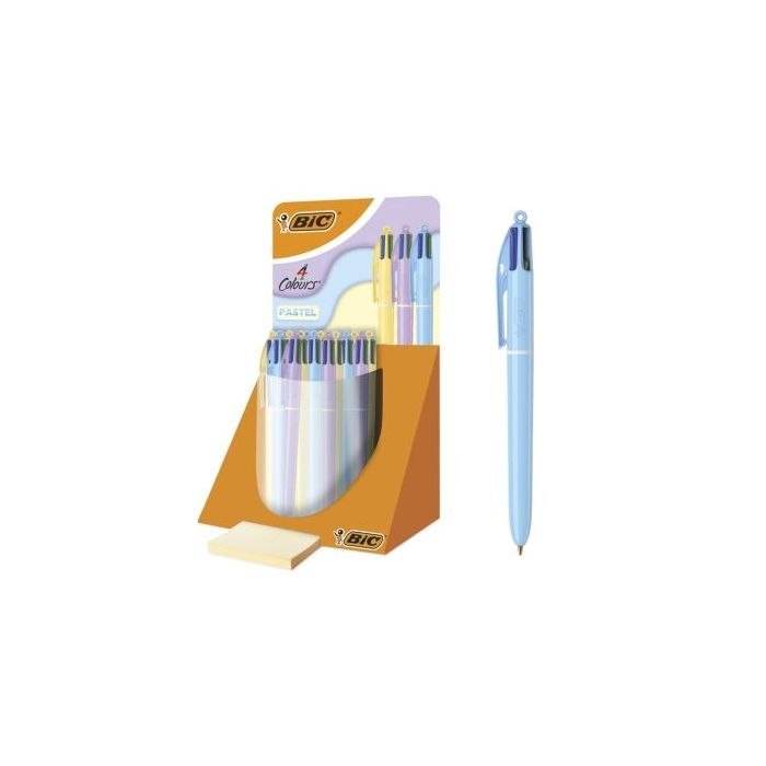 Bic 4 Colours Pastel Expositor con 30 Boligrafos de Bola Retractil - Punta Media de 1.0mm - Tinta con Base de Aceite - Cuerpo en Colores Pastel - 4 Colores