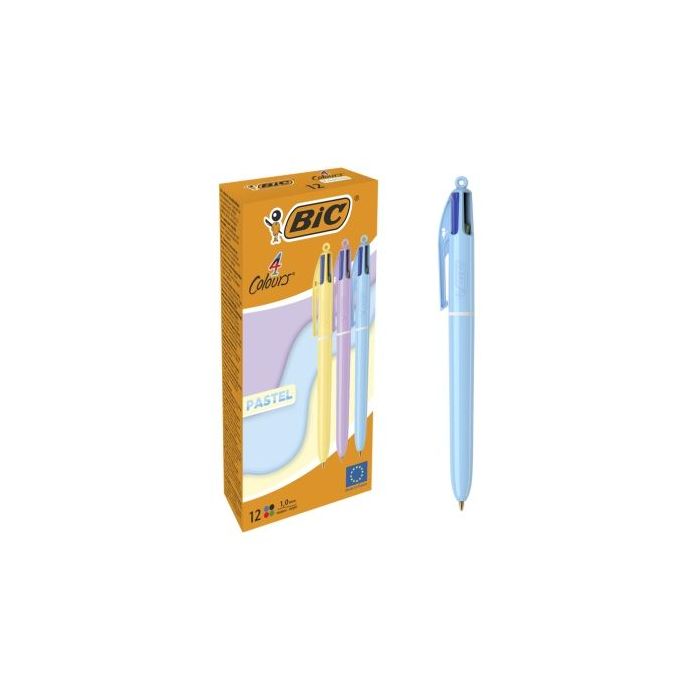 Bic 4 Colours Pastel Boligrafo de Bola Retractil - Punta Media de 1.0mm - Tinta con Base de Aceite - Cuerpo en Colores Pastel - 4 Colores