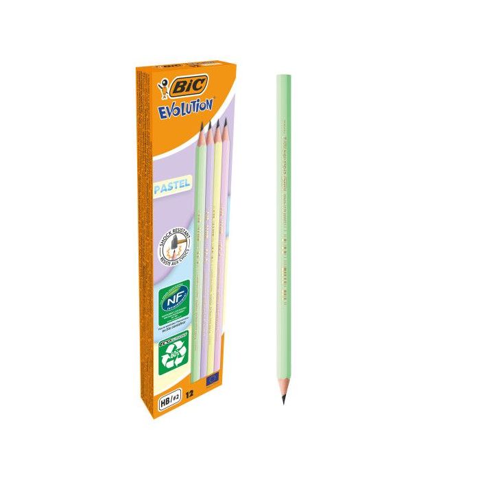 Bic Evolution Pastel Lapiz de Grafito Hexagonal - Mina HB Ultrarresistente - Sin Madera - No se Astilla - Colores Pastel