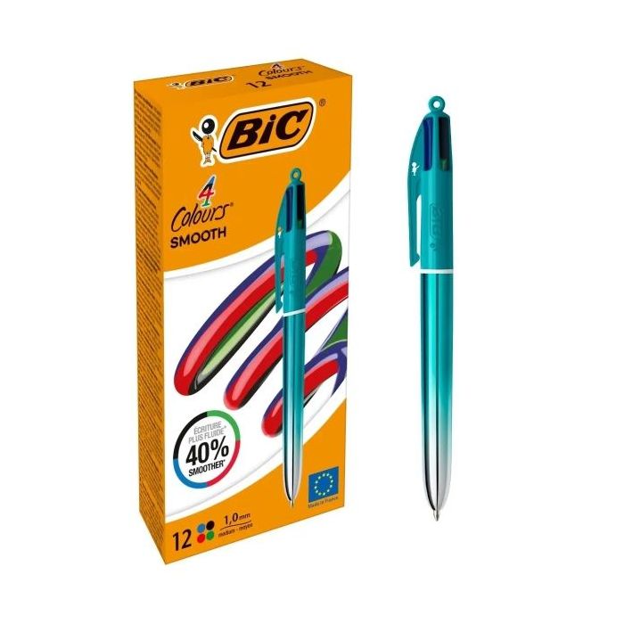 Bic 4 Colours Smooth Gradient Verde Boligrafo de Bola Retractil - Punta Media de 1.0mm - Escritura un 40% mas Suave - 4 Colores