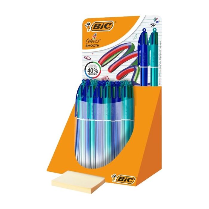 Bic 4 Colours Smooth Gradient Expositor de 30 Boligrafos de Bola Retractil - Punta Media de 1.0mm - Escritura un 40% mas Suave - 4 Colores