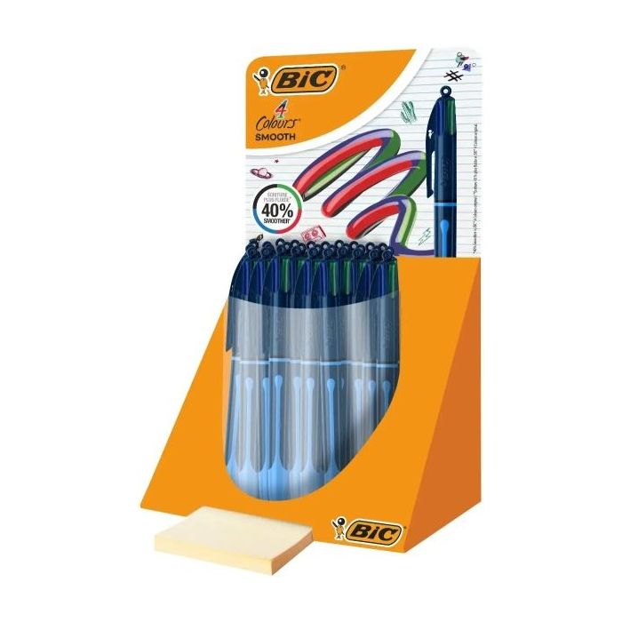 Bic 4 Colours Smooth Drop Expositor de 30 Boligrafos de Bola Retractil - Punta Media de 1.0mm - Escritura un 40% mas Suave - 4 Colores