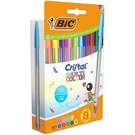 Bic Cristal Multicolour Pack de 20 Boligrafos de Bola - Punta 1.6mm - Trazo 0.42mm - Tinta con Base de Aceite - Colores Surtidos