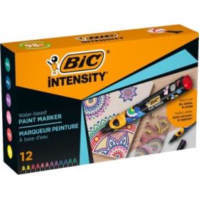 Bic Intensity Pack de 12 Marcadores de Pintura - Punta Media - Tinta con Base de Agua - 98% de Materiales Reciclados - Colores Vivos Surtidos