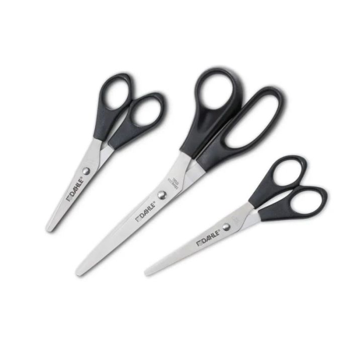 Dahle Home Pack de 3 Tijeras de Acero Inoxidable 13, 15 y 20cm - Hojas Afiladas - Mangos en Plastico ABS - Color Negro