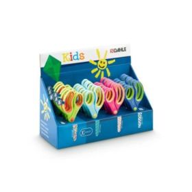 Dahle 54683 Kids Expositor de 24 Tijeras Infantiles 13cm - Puntas Redondeadas - Acero Inoxidable - Mangos Ergonomicos Recubiertos de Goma - Colores Surtidos