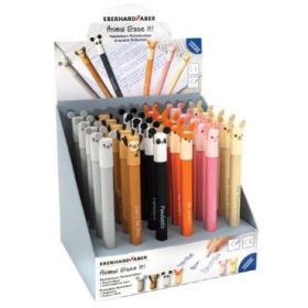 Eberhard Faber Animal Erase It! Expositor con 36 Boligrafos Borrables Tinta Gel Azul - Trazo 0.7mm - Capuchon con Formas de Animales - Tacto Soft