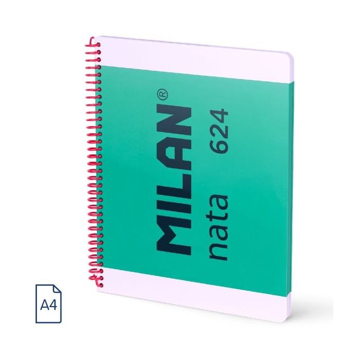 Milan Nata 624 Cuaderno Espiral Formato A4 Liso - 80 Hojas de 95 gr/m2 - Microperforado, 4 Taladros - Color Verde