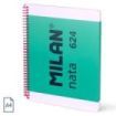 Milan Nata 624 Cuaderno Espiral Formato A4 Liso - 80 Hojas de 95 gr/m2 - Microperforado, 4 Taladros - Color Verde