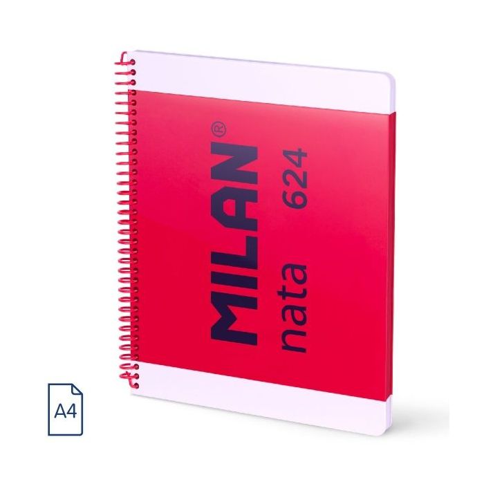Milan Nata 624 Cuaderno Espiral Formato A4 Liso - 80 Hojas de 95 gr/m2 - Microperforado, 4 Taladros - Color Rosa
