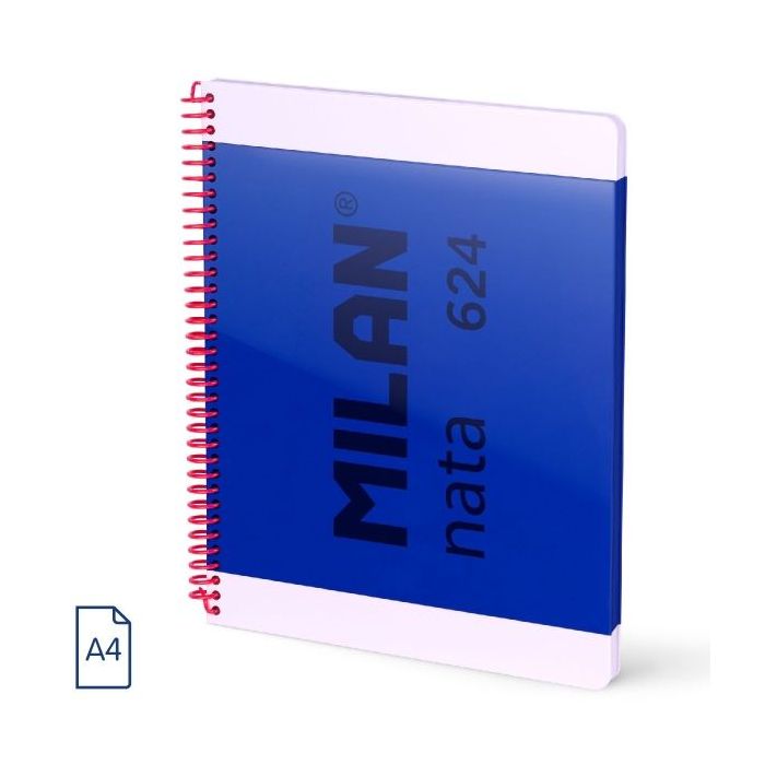 Milan Nata 624 Cuaderno Espiral Formato A4 Pautado 7mm - 80 Hojas de 95 gr/m2 - Microperforado, 4 Taladros - Color Azul