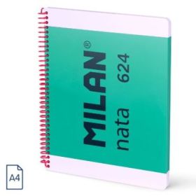 Milan Nata 624 Cuaderno Espiral Formato A4 Pautado 7mm - 80 Hojas de 95 gr/m2 - Microperforado, 4 Taladros - Color Verde