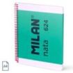 Milan Nata 624 Cuaderno Espiral Formato A4 Pautado 7mm - 80 Hojas de 95 gr/m2 - Microperforado, 4 Taladros - Color Verde