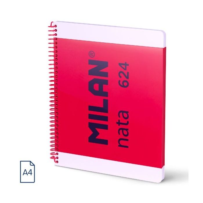 Milan Nata 624 Cuaderno Espiral Formato A4 Pautado 7mm - 80 Hojas de 95 gr/m2 - Microperforado, 4 Taladros - Color Rosa