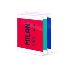 Milan Nata 624 Pack de 3 Libretas Encoladas Formato A4 Cuadricula 5mm - 48 Hojas de 95 gr/m2 - Microperforado - Colores Surtidos