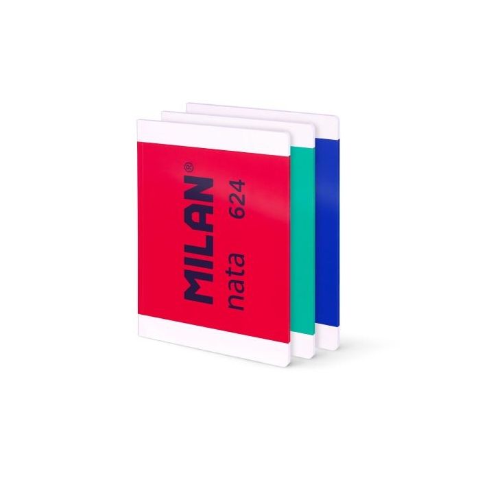 Milan Nata 624 Pack de 3 Libretas Encoladas Formato A4 Cuadricula 5mm - 48 Hojas de 95 gr/m2 - Microperforado - Colores Surtidos