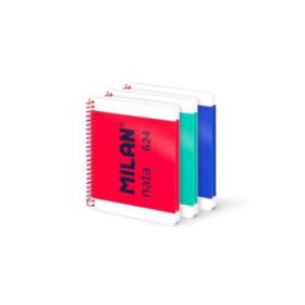 Milan Nata 624 Pack de 3 Cuadernos Espiral Formato A5 Lisos - 80 Hojas de 95 gr/m2 - Microperforado, 4 Taladros - Colores Surtidos