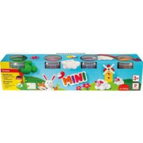Eberhard Faber Mini Kids Pack con 4 Botes 140gr de Pasta de Modelar - 97% Ingredientes Naturales - Colores Naranja, Morado, Rosa y Verde