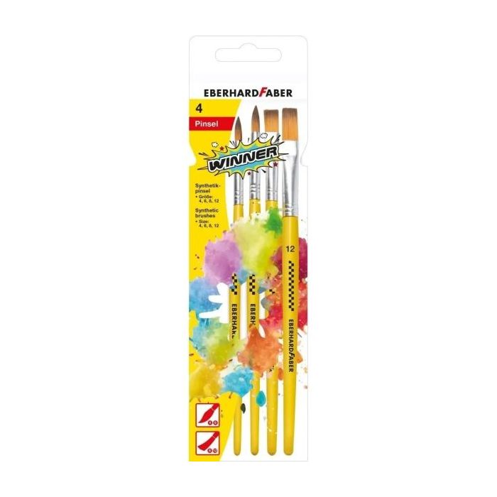 Eberhard Faber Winner Pack con 4 Pinceles de Pelo Sintetico Tamaños 4, 6, 8, 12 - Virola de Aluminio