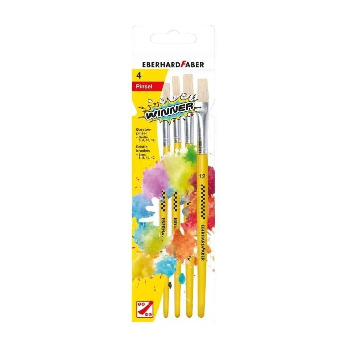 Eberhard Faber Winner Pack con 4 Pinceles de Pelo Cerda Tamaños 6, 8, 10, 12 - Virola de Aluminio