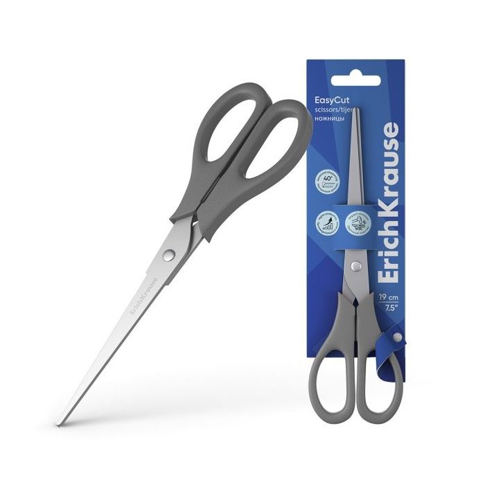 ErichKrause EasyCut Tijeras de Acero Inoxidable 19cm - Doble Afilado Avanzado - Colores Surtidos Aleatorios