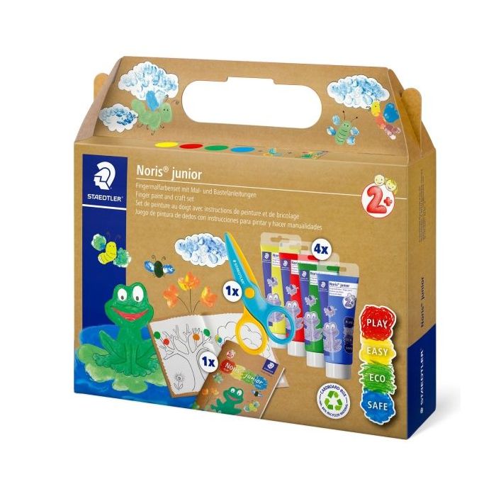 Staedtler Noris Junior Conjunto de Actividades Pack de 4 Tubos de Pintura Deos 75ml + Tijera + Folleto de Actividades - Colores Surtidos
