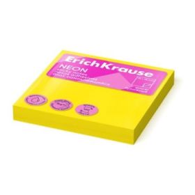 ErichKrause Bloc de 100 Notas Adhesivas 75x75mm - Removibles - Color Amarillo Neon