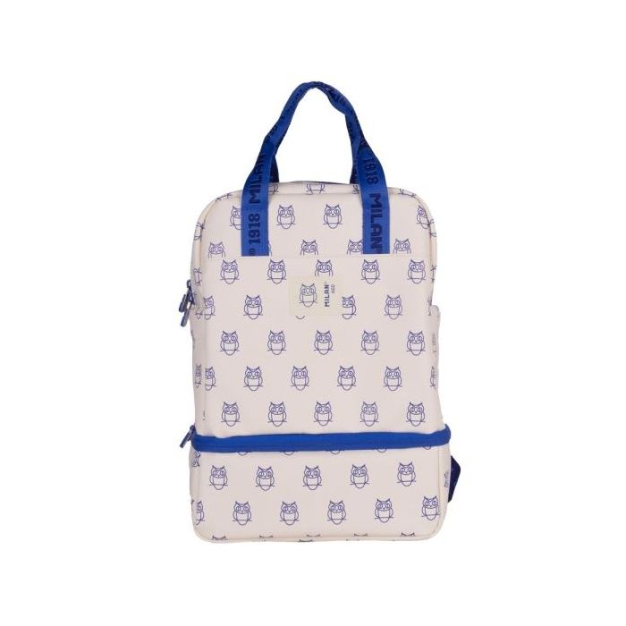 Milan Coleccion 460 Mochila Infantil con Compartimento Isotermico - Amplio Compartimento Interior - 2 Bolsillos Laterales - Capacidad Total 9,5L - Color Beige/Azul