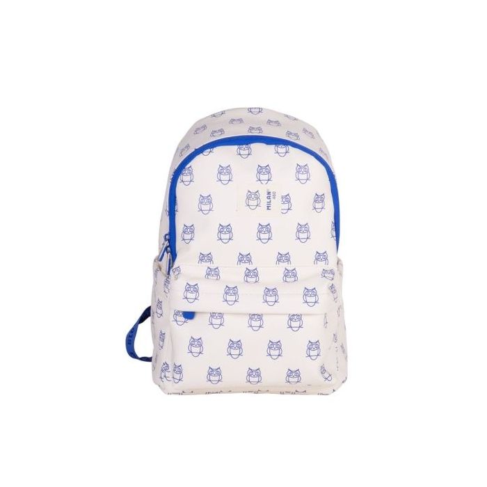 Milan Coleccion 460 Mochila Infantil Casual 9.5L - Compartimento Principal y Bolsillo Frontal con Cremalleras - 2 Bolsillos Laterales - Color Beige/Azul