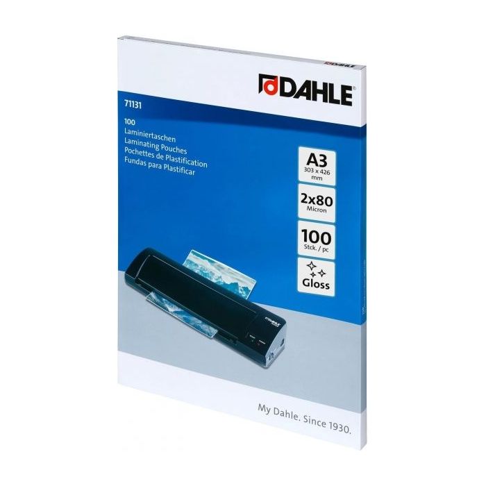 Dahle Pack de 100 Fundas para Plastificar Brillo A3 - 80 Micras - Alta Calidad - Transparente