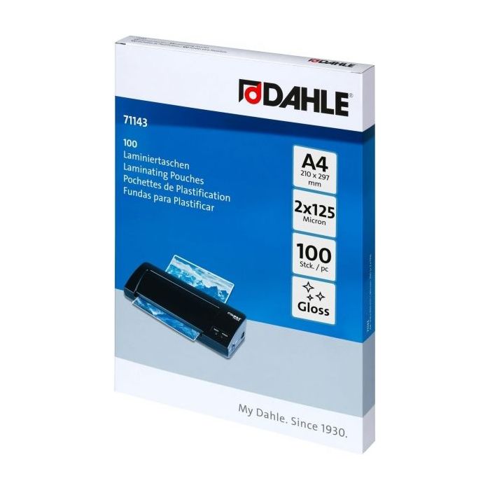 Dahle Pack de 100 Fundas para Plastificar Brillo A4 - 125 Micras - Alta Calidad - Transparente