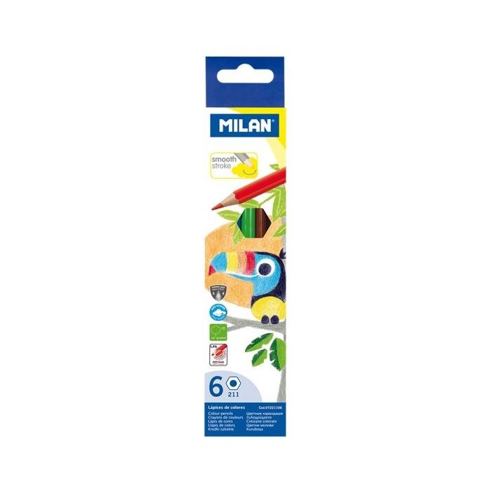 Milan Pack de 6 Lapices Hexagonales de Colores - Mina 2.9mm - Resistente a la Rotura - Colores Surtidos