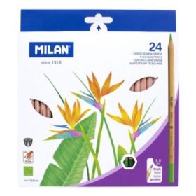 Milan Pack de 24 Lapices Hexagonales de Colores - Mina Gruesa 3.5mm - Resistente a la Rotura - Madera Certificada FSC - Colores Surtidos